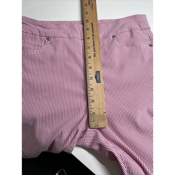 Mario Serrani Italy Pants Small Crop Striped Pull On Stretch Skinny Pink White - Picture 12 of 14